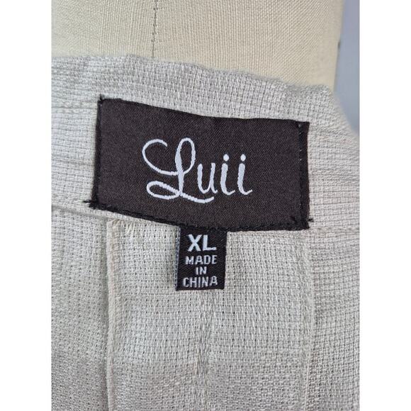 Luii Anthropologie beige linen Open Front Coat Back belt detail NWOT XL - Picture 6 of 7